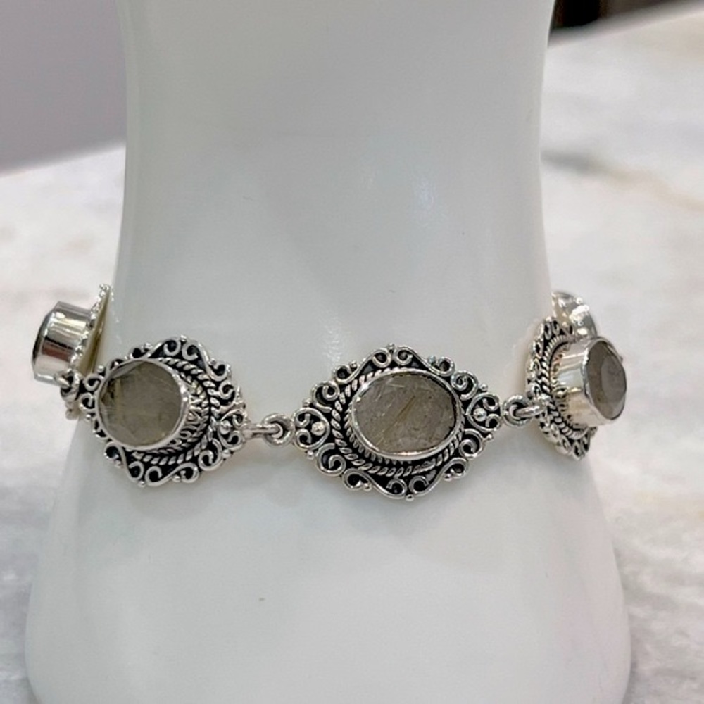 Golden Rutilated Quartz Sterling Silver Toggle Clasp Bracelet - Picture 3 of 10